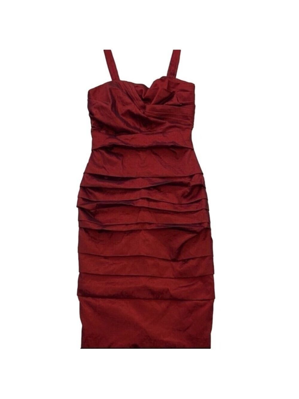 FRANK Lyman draped red mermaid dress silky metallic bodycon special occasion 10